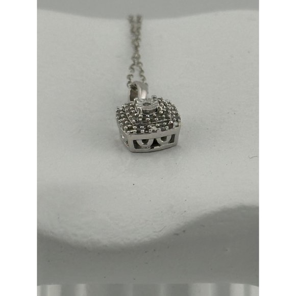 Stunning Cushion Cut 1/4 Carat Diamond Cluster Pendant with Necklace - Sterling - Picture 6 of 10